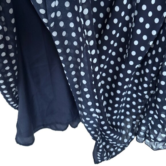 Suzanne Betro 4X NAVY White Polka Dot Ruffle Neck 3/4 Sleeve Top Tunic Blouse - Picture 7 of 14